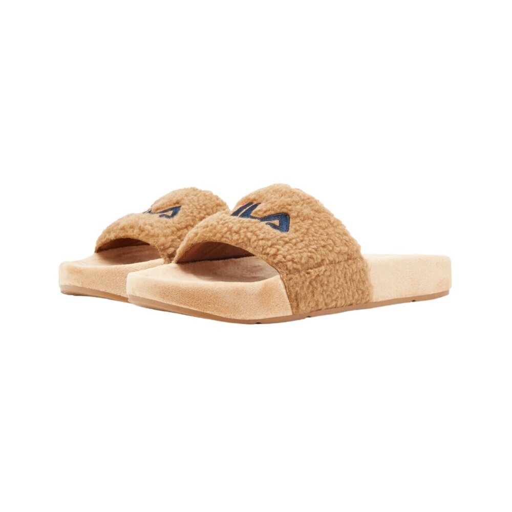 Fila Women's Fuzzy Drifter Slide Sandal BEIGE-Navy-Red New - Picture 4 of 5